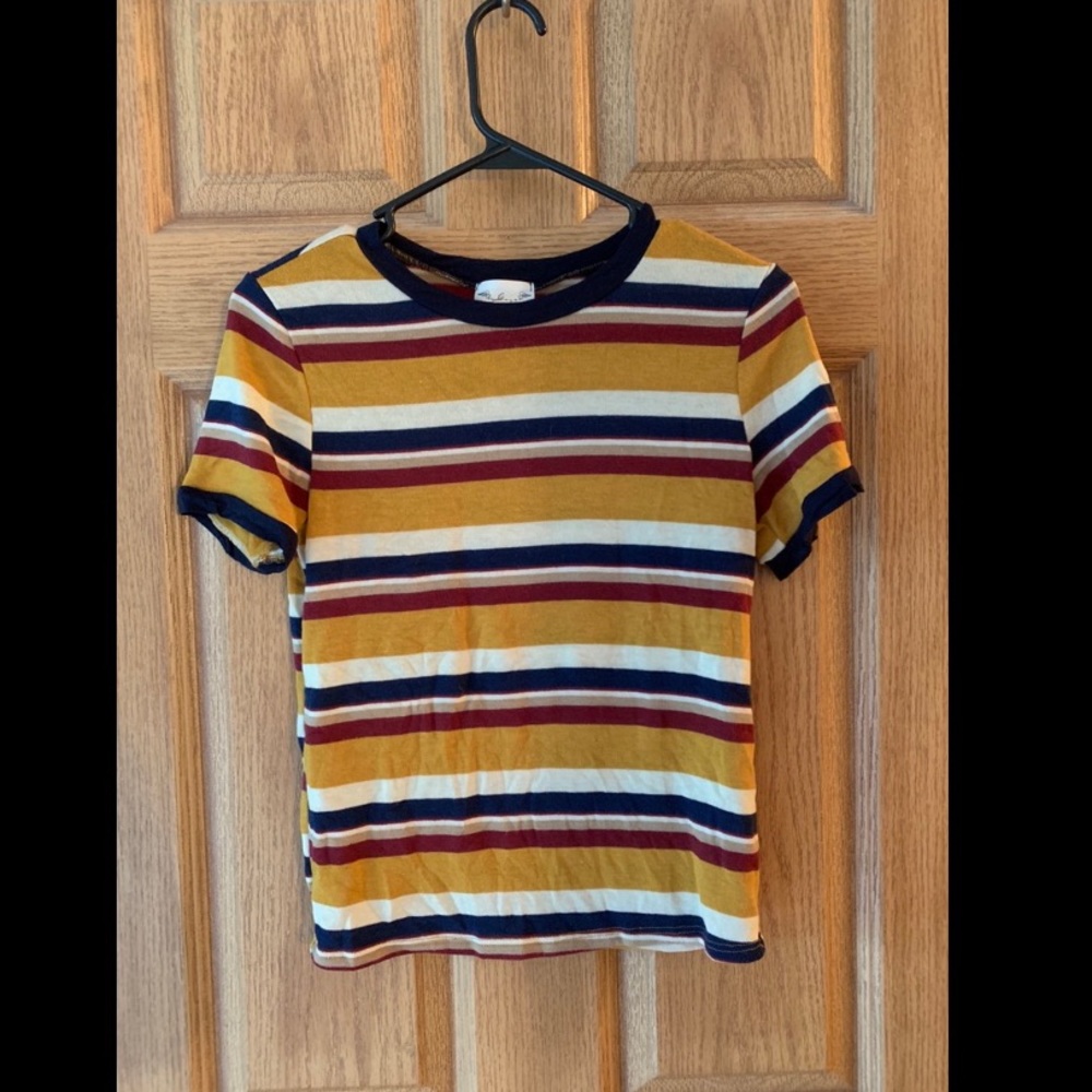 Mustard Navy and Maroon Striped Shirt 70s Style⚡️